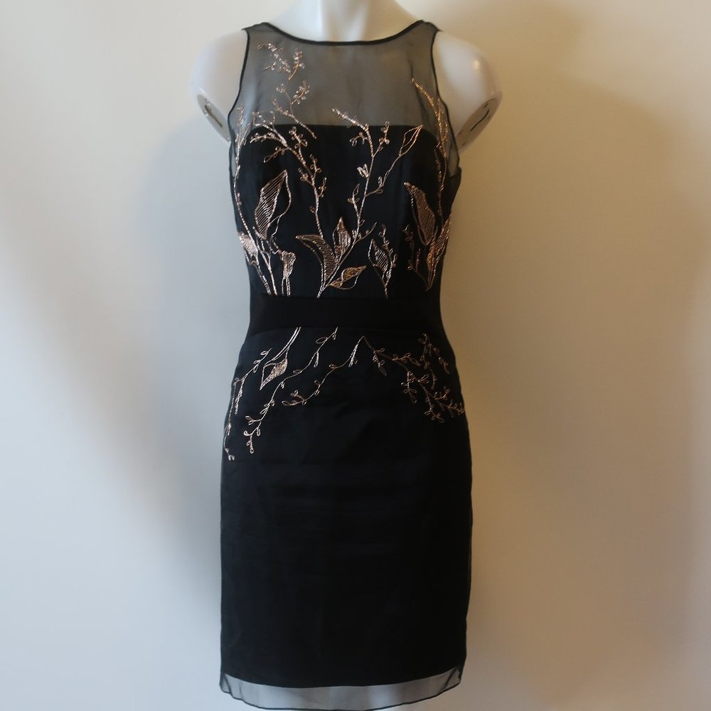 Womens Reiss Black Gold Sleeveless Cocktail Sheath Dress S *